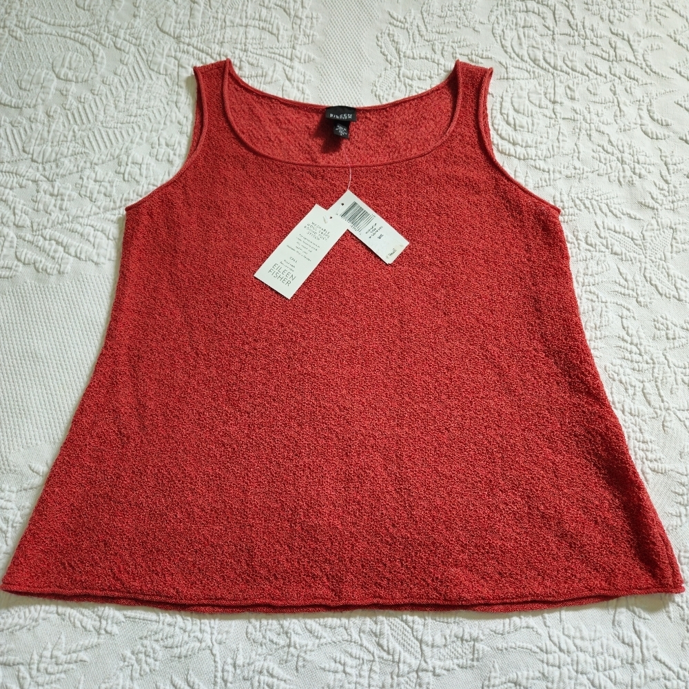 NWT Eileen Fisher washable wool crepe round tuck stitch blouse tank size S